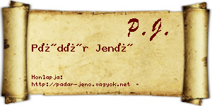 Pádár Jenő névjegykártya